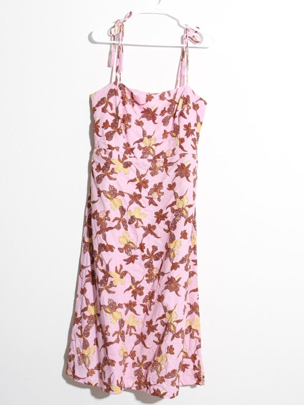 House of Harlow 1960 Linen Blend Pink Tropical Print Midi Dress Floral Sz Large